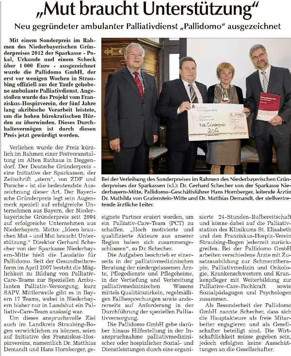 Gründerpreis 2012 für Pallidomo GmbH