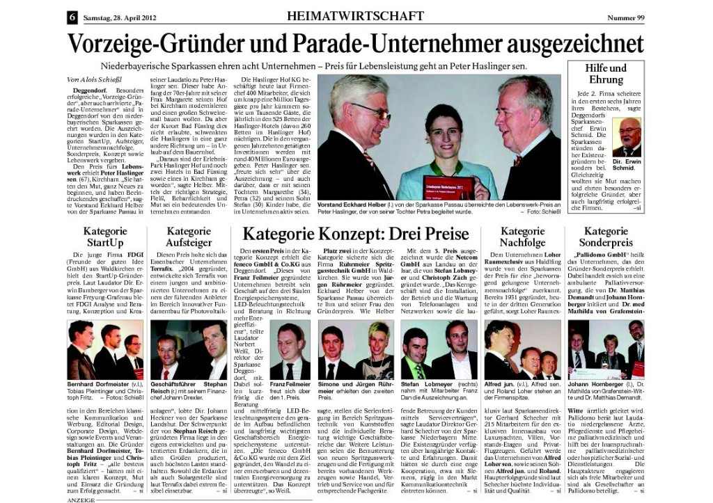 Gründerpreis 2012 für Pallidomo GmbH